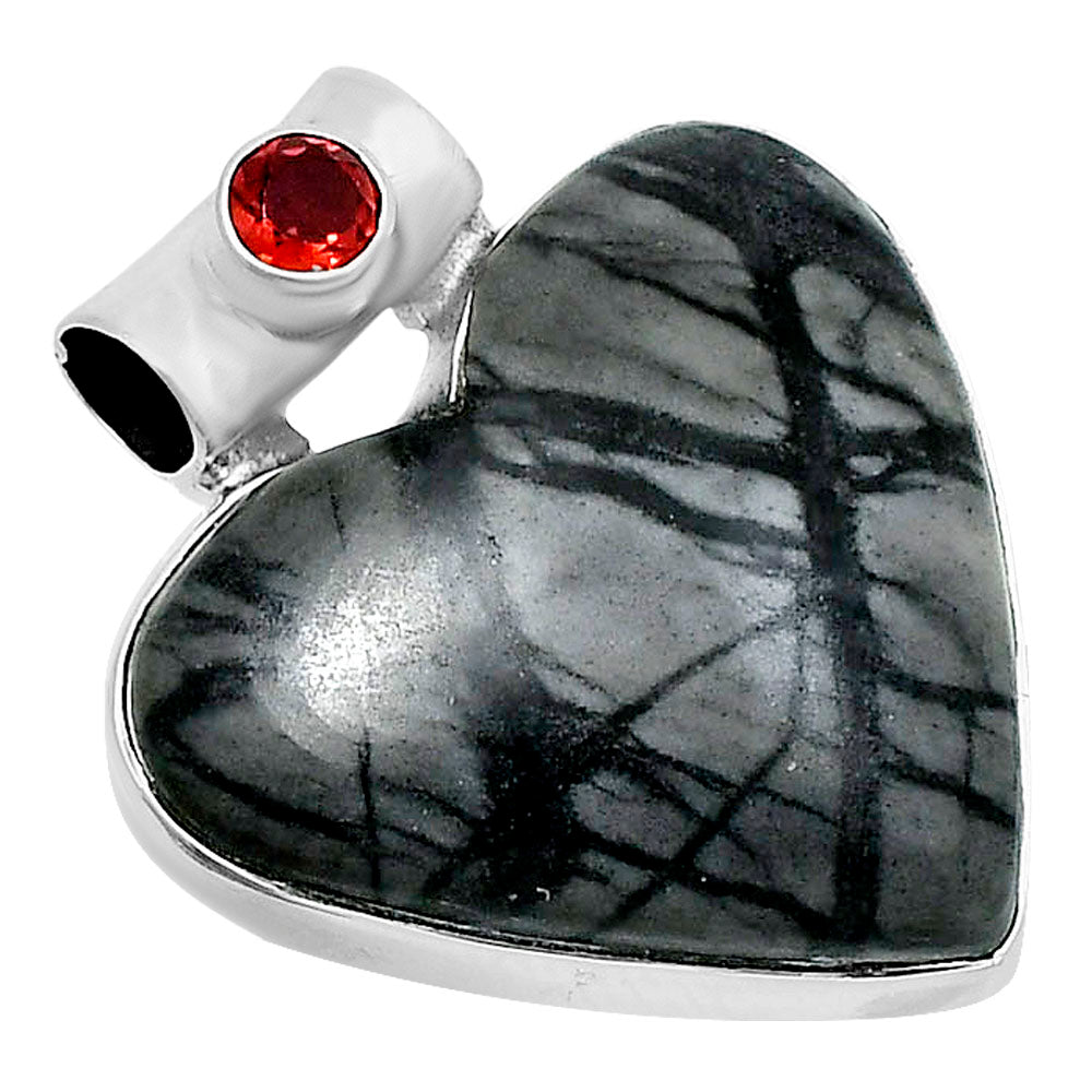 Premium Heart Picasso Jasper & Garnet Pendant P-1300 56-EP10659