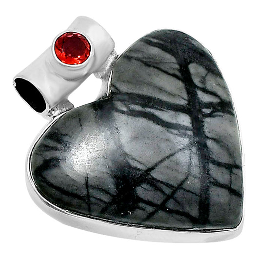 Premium Heart Picasso Jasper & Garnet Pendant P-1300 56-EP10659