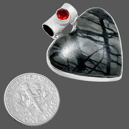 Premium Heart Picasso Jasper & Garnet Pendant P-1300 56-EP10659