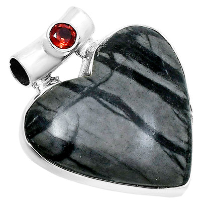 Premium Heart Picasso Jasper & Garnet Pendant P-1300 56-EP10661
