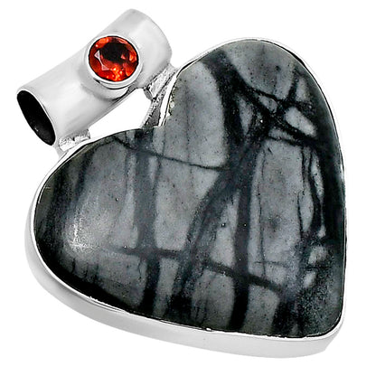 Premium Heart Picasso Jasper & Garnet Pendant P-1300 56-EP10662
