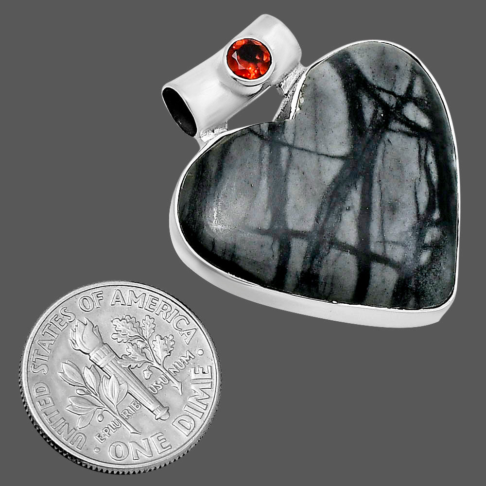 Premium Heart Picasso Jasper & Garnet Pendant P-1300 56-EP10662