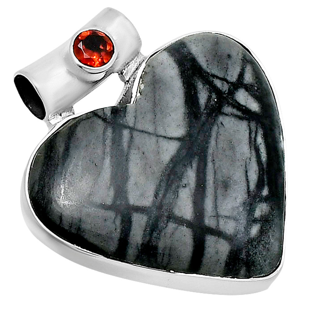 Premium Heart Picasso Jasper & Garnet Pendant P-1300 56-EP10662