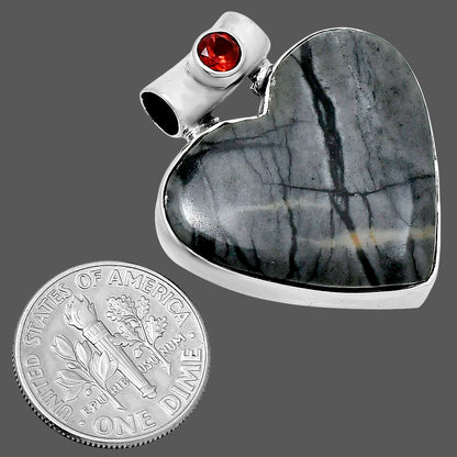 Premium Heart Picasso Jasper & Garnet Pendant P-1300 56-EP10664