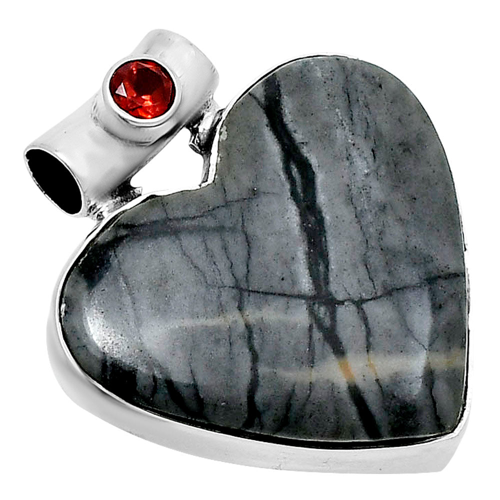 Premium Heart Picasso Jasper & Garnet Pendant P-1300 56-EP10664