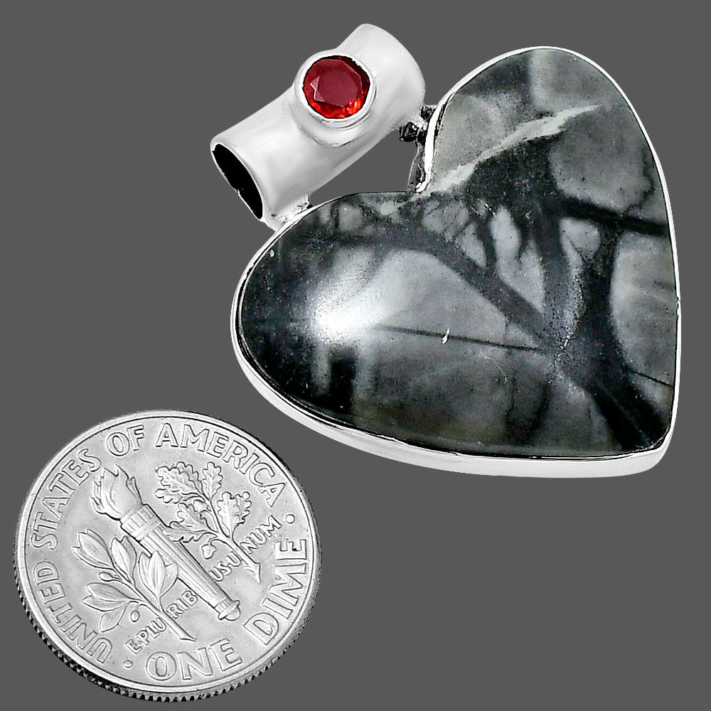 Premium Heart Picasso Jasper & Garnet Pendant P-1300 56-EP10665
