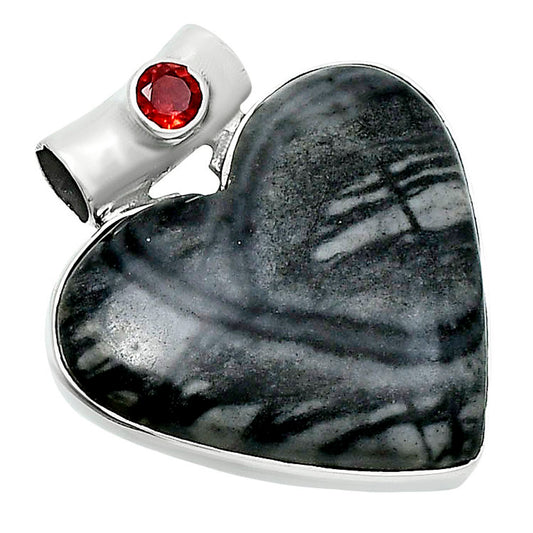 Premium Heart Picasso Jasper & Garnet Pendant P-1300 56-EP10666