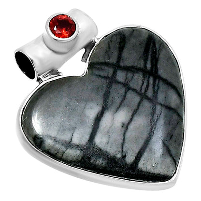 Premium Heart Picasso Jasper & Garnet Pendant P-1300 56-EP10667