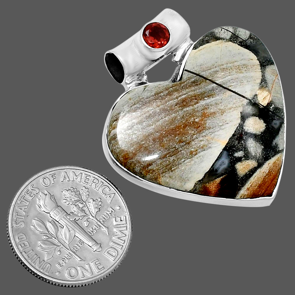 Premium Heart Tabu Jasper & Garnet Pendant P-1300 56-EP10671