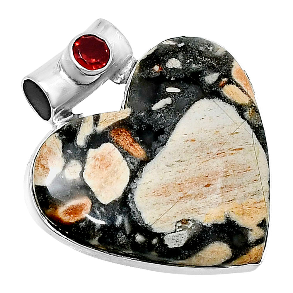 Premium Heart Tabu Jasper & Garnet Pendant P-1300 56-EP10673