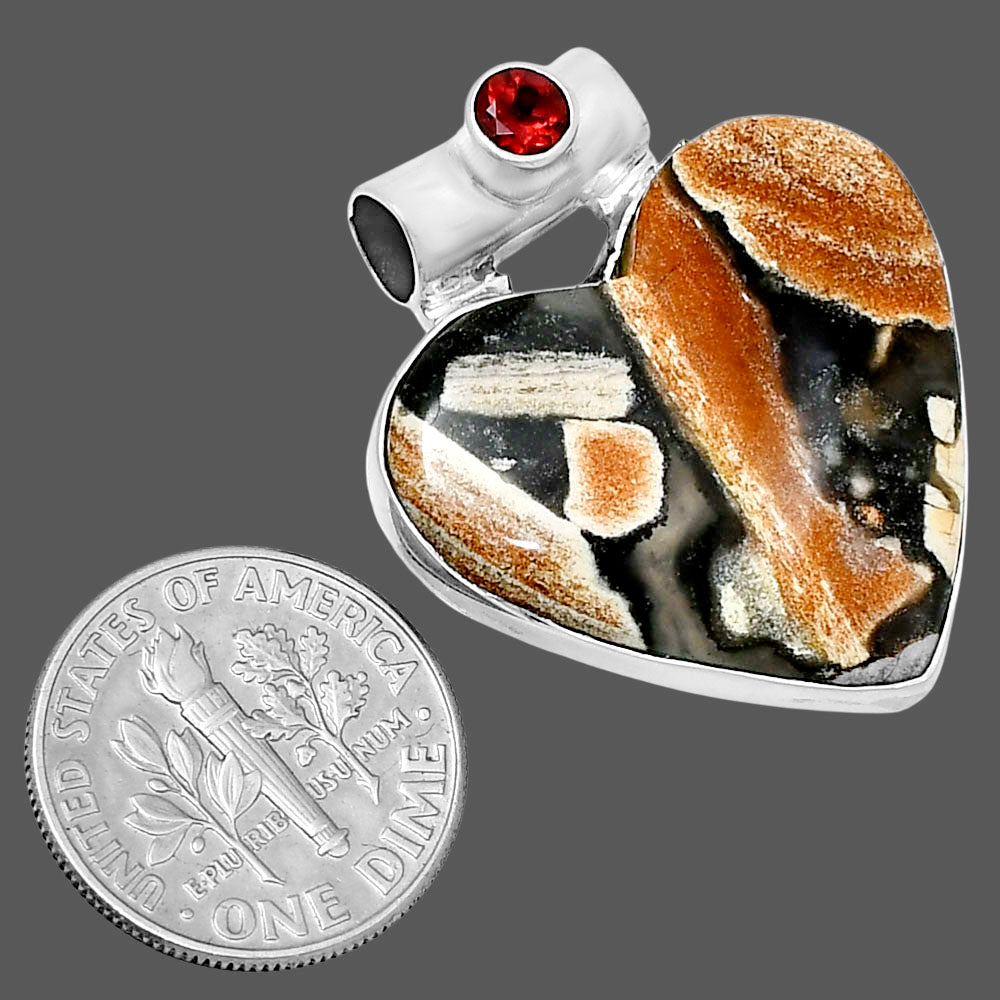 Premium Heart Tabu Jasper & Garnet Pendant P-1300 56-EP10675