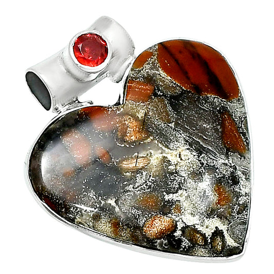 Premium Heart Tabu Jasper & Garnet Pendant P-1300 56-EP10685