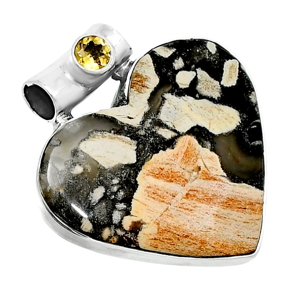 Premium Heart Tabu Jasper & Citrine Pendant P-1300 56-EP10688