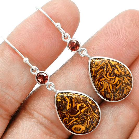 Premium Coquina Fossil Jasper & Garnet Pendant Earrings Set T-1010 56-ET10127