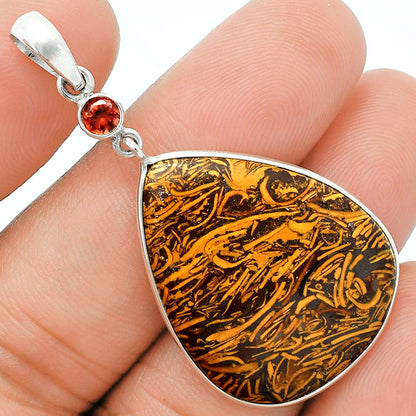 Premium Coquina Fossil Jasper & Garnet Pendant Earrings Set T-1010 56-ET10129