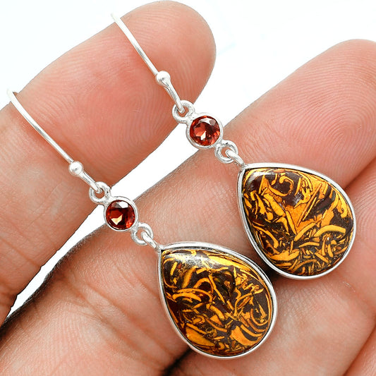 Premium Coquina Fossil Jasper & Garnet Pendant Earrings Set T-1010 56-ET10129