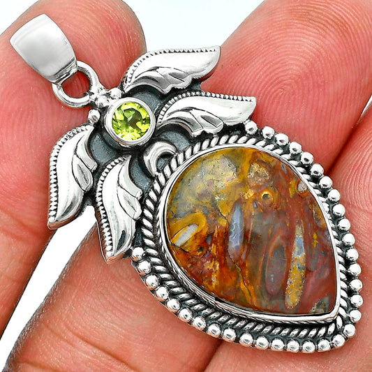 Premium Quality Red Palm Root Agate & Peridot Pendant P-1740 57-EP10701