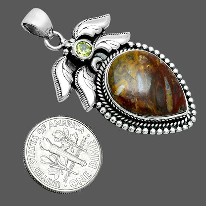 Premium Quality Red Palm Root Agate & Peridot Pendant P-1740 57-EP10701