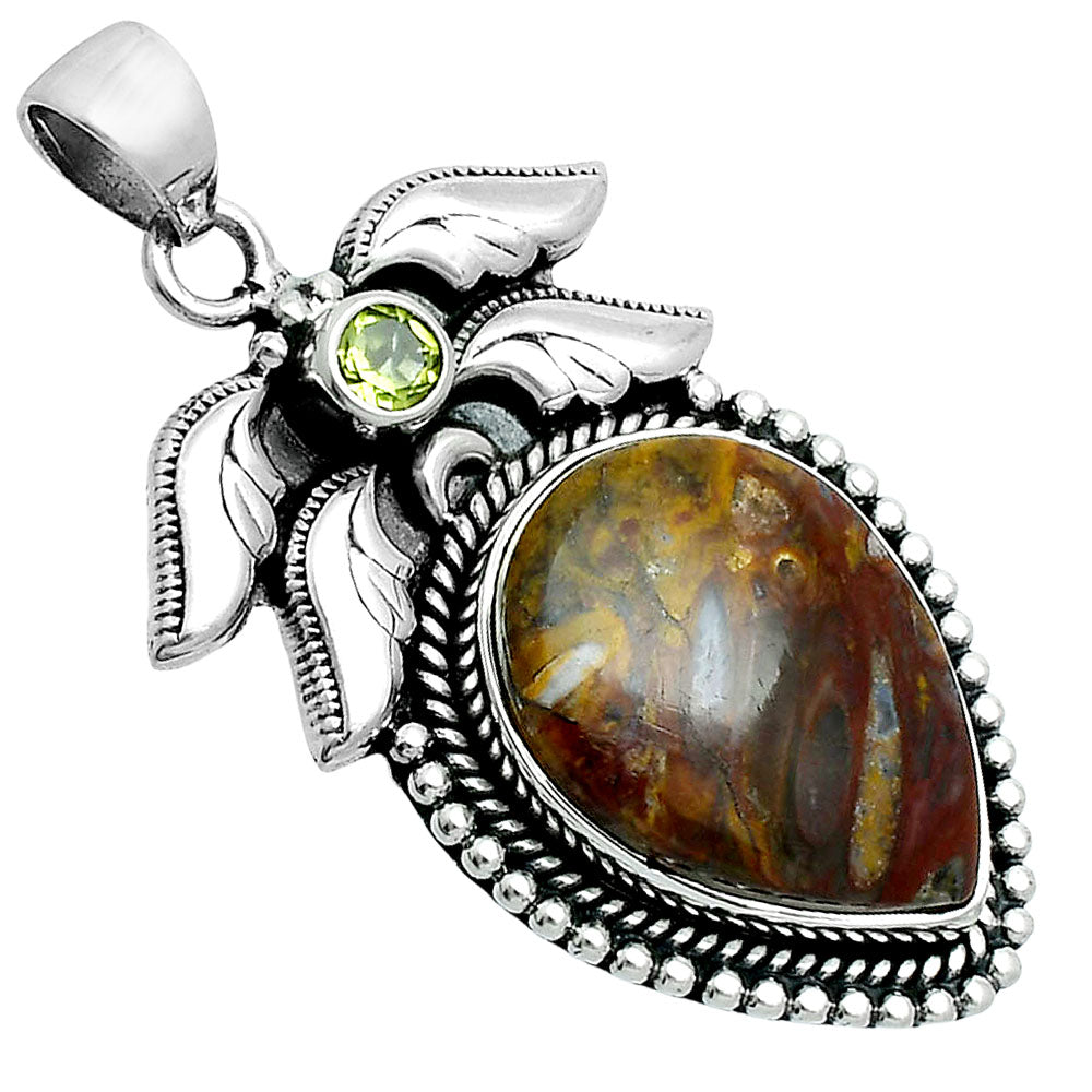 Premium Quality Red Palm Root Agate & Peridot Pendant P-1740 57-EP10701