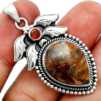 Premium Quality Red Palm Root Agate & Garnet Pendant P-1740 57-EP10702