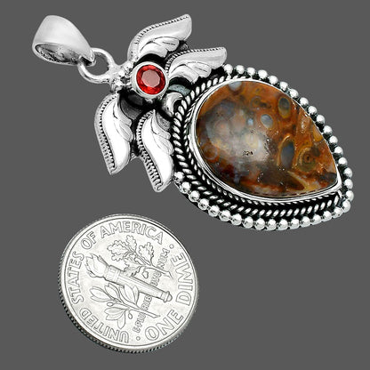 Premium Quality Red Palm Root Agate & Garnet Pendant P-1740 57-EP10702