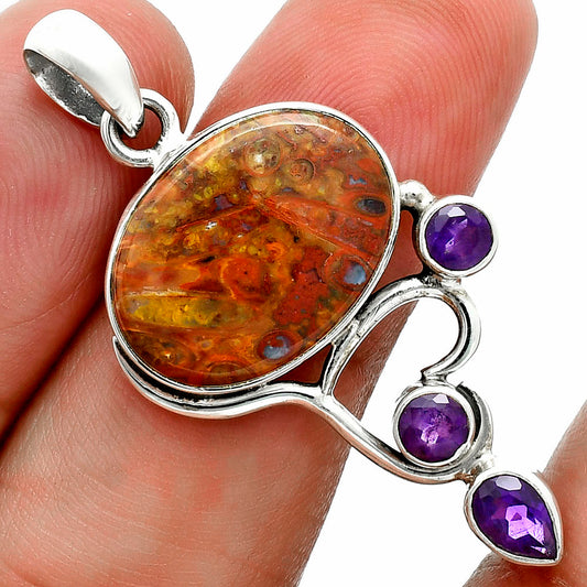 Premium Rare Cady Mountain Agate & Amethyst Pendant P-1293 57-EP10706