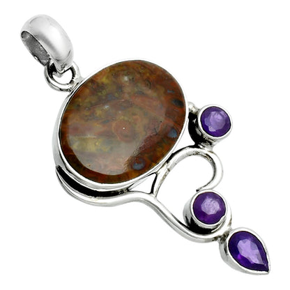 Premium Rare Cady Mountain Agate & Amethyst Pendant P-1293 57-EP10706