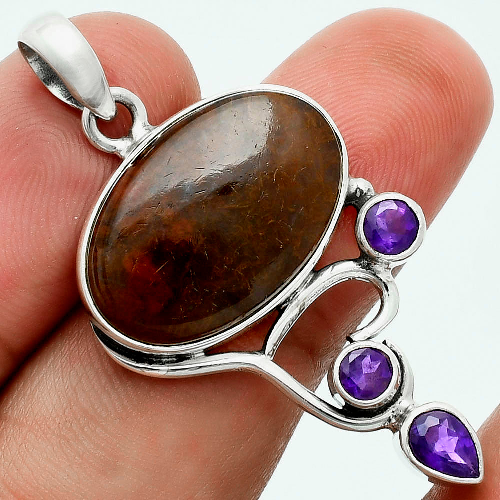 Premium Texas Moss Agate & Amethyst Pendant P-1293 57-EP10707