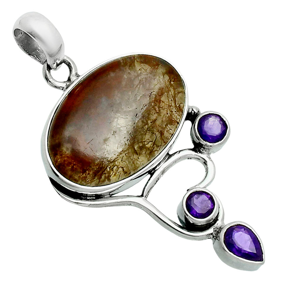 Premium Texas Moss Agate & Amethyst Pendant P-1293 57-EP10707