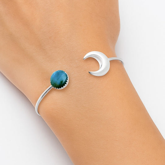Premium Crescent Moon Azurite Chrysocolla Cuff Bangle Bracelet B-1046 58-EB10581