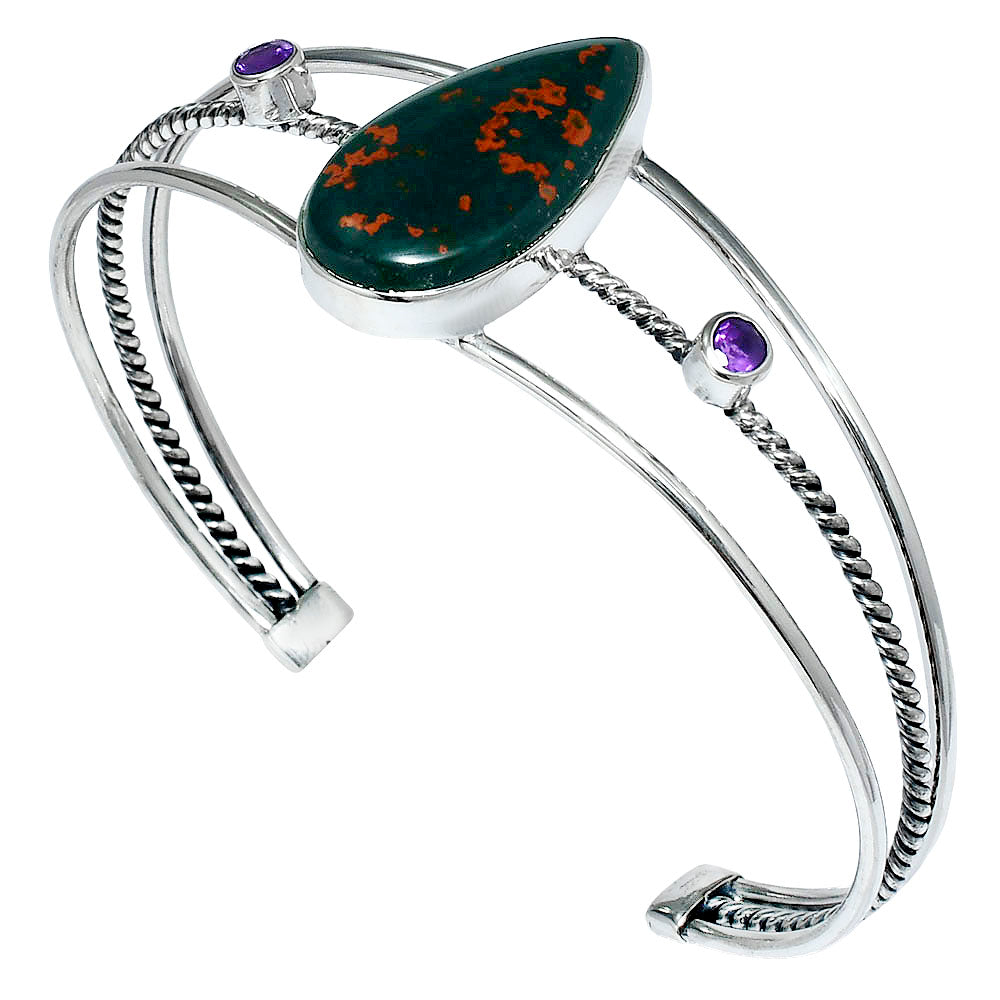 Premium Blood Stone & Amethyst Cuff Bangle Bracelet B-1011 58-EB10592