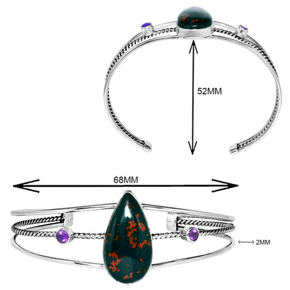 Premium Blood Stone & Amethyst Cuff Bangle Bracelet B-1011 58-EB10592