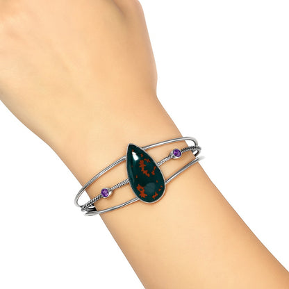 Premium Blood Stone & Amethyst Cuff Bangle Bracelet B-1011 58-EB10592