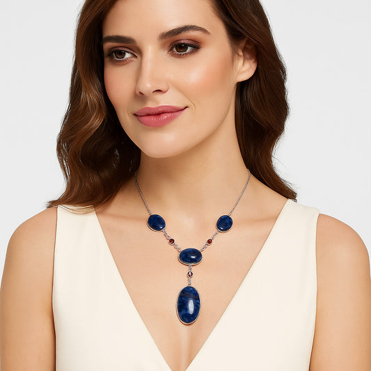 Premium Quality Sodalite & Garnet Necklace N-1023 58-EN10171