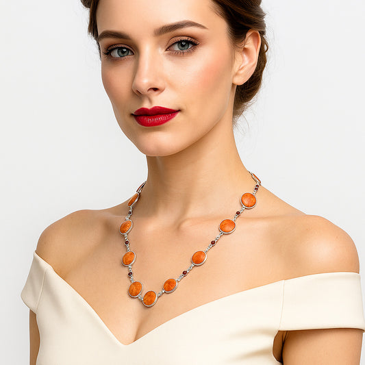 Premium Quality Red Sponge Coral & Garnet Necklace N-1024 58-EN10180