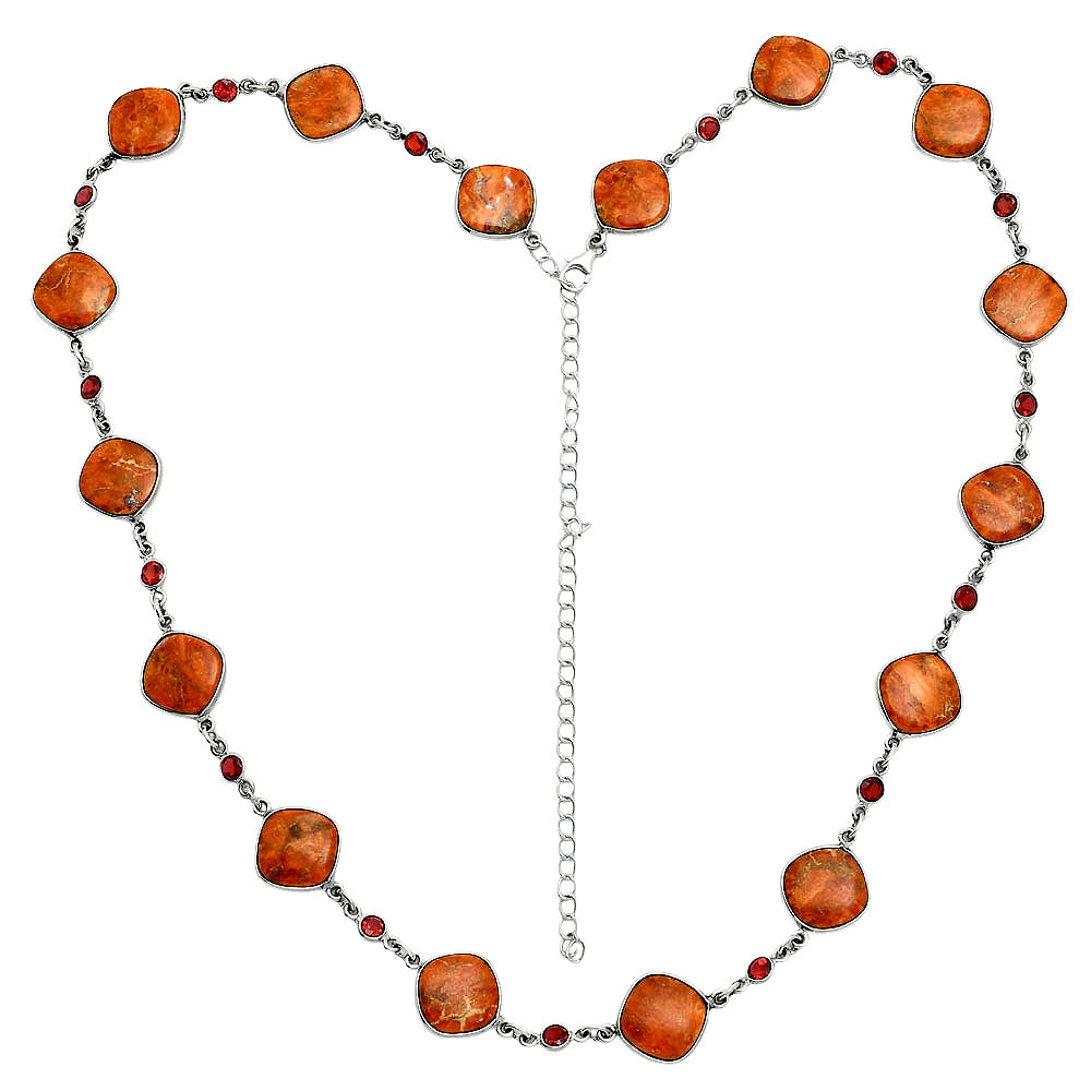 Premium Quality Red Sponge Coral & Garnet Necklace N-1024 58-EN10181