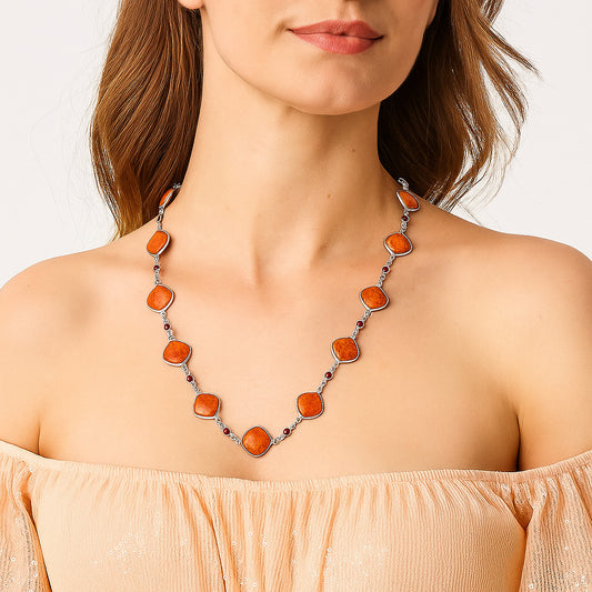 Premium Quality Red Sponge Coral & Garnet Necklace N-1024 58-EN10181