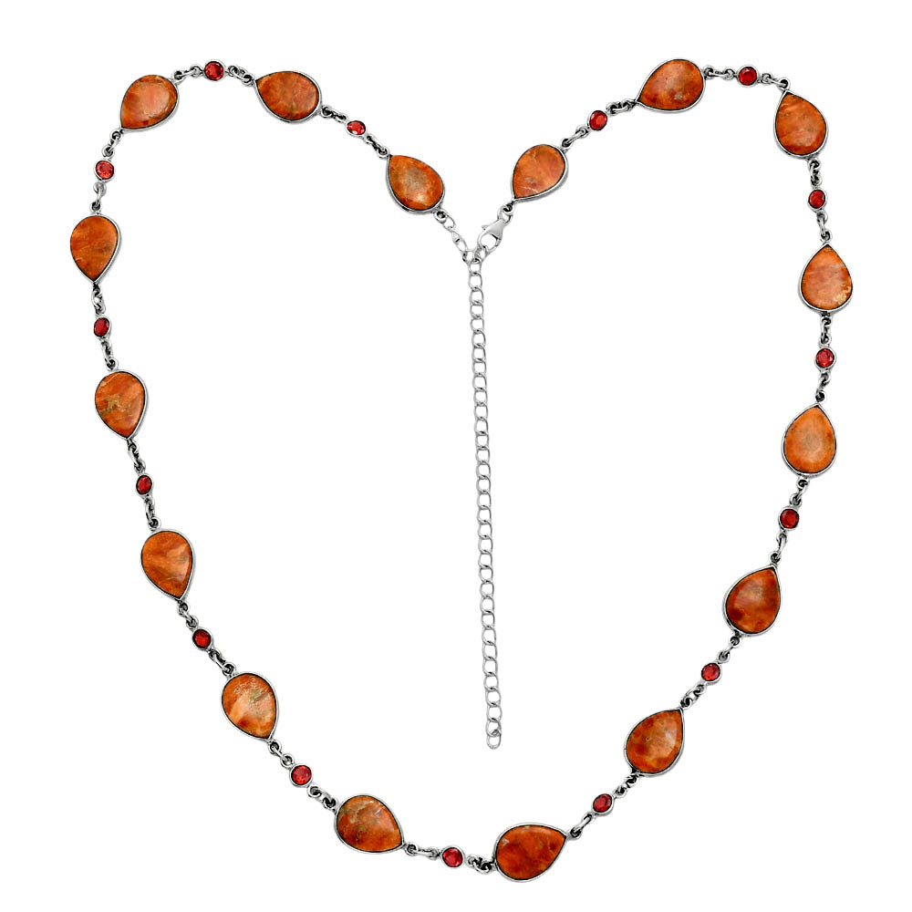 Premium Quality Red Sponge Coral & Garnet Necklace N-1024 58-EN10182