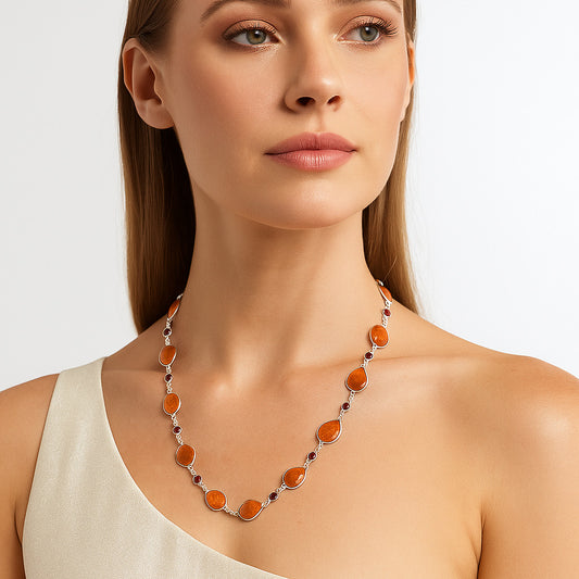 Premium Quality Red Sponge Coral & Garnet Necklace N-1024 58-EN10182