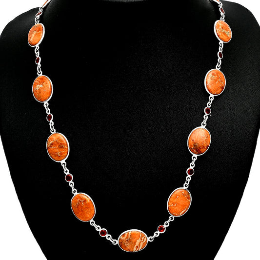 Premium Quality Red Sponge Coral & Garnet Necklace N-1024 58-EN10183