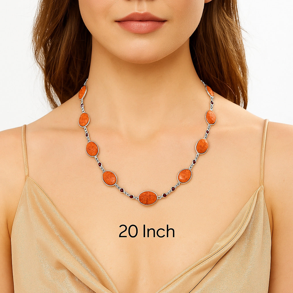 Premium Quality Red Sponge Coral & Garnet Necklace N-1024 58-EN10183