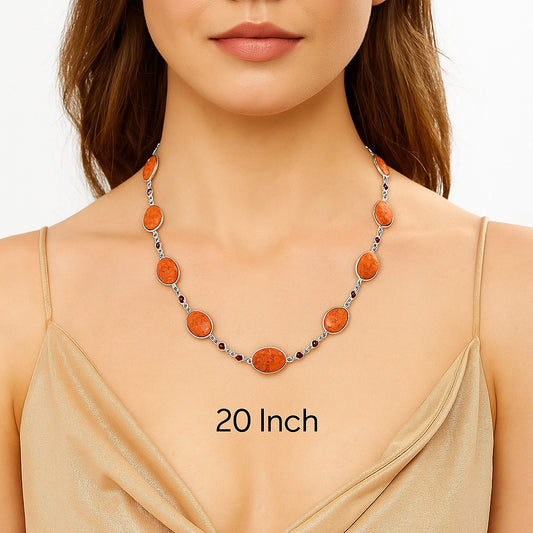 Premium Quality Red Sponge Coral & Garnet Necklace N-1024 58-EN10184