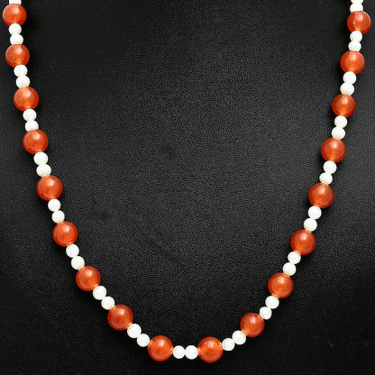 Premium Quality Carnelian & Pearl Beaded Necklace N-1025 58-EN10185