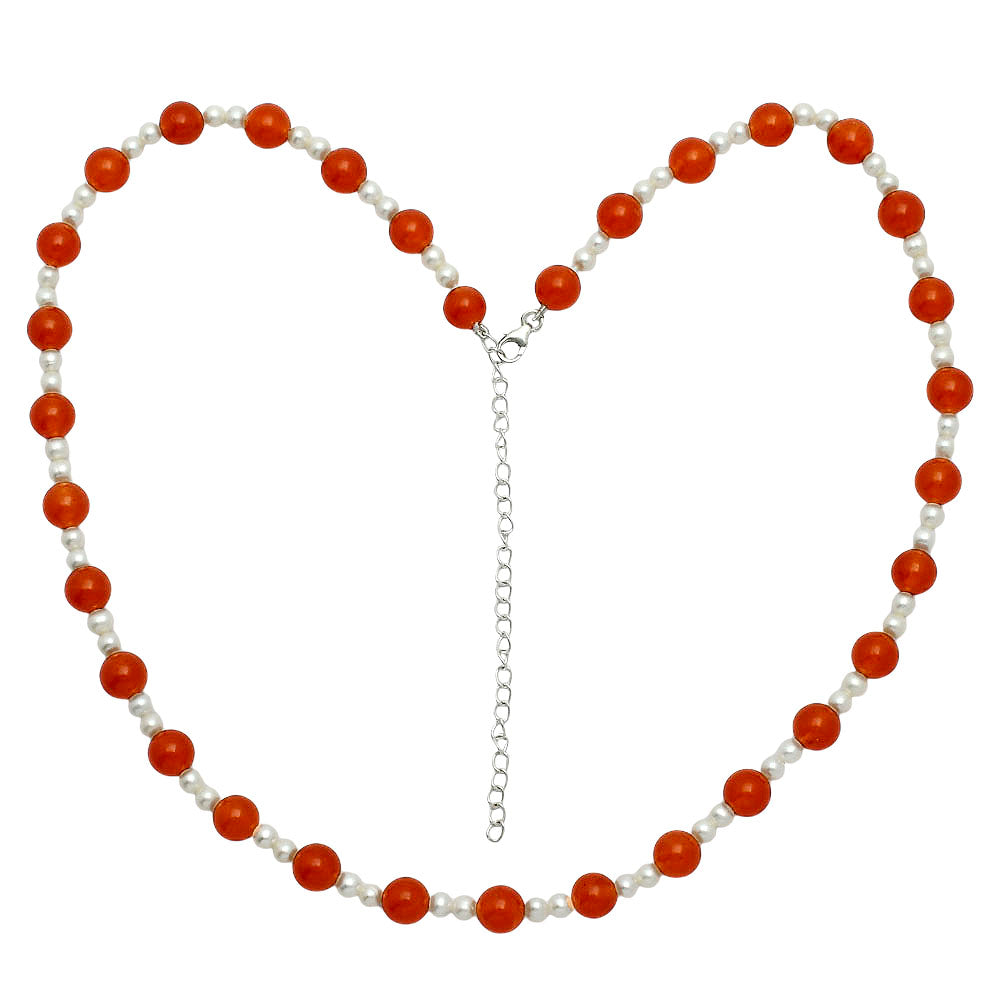 Premium Quality Carnelian & Pearl Beaded Necklace N-1025 58-EN10185