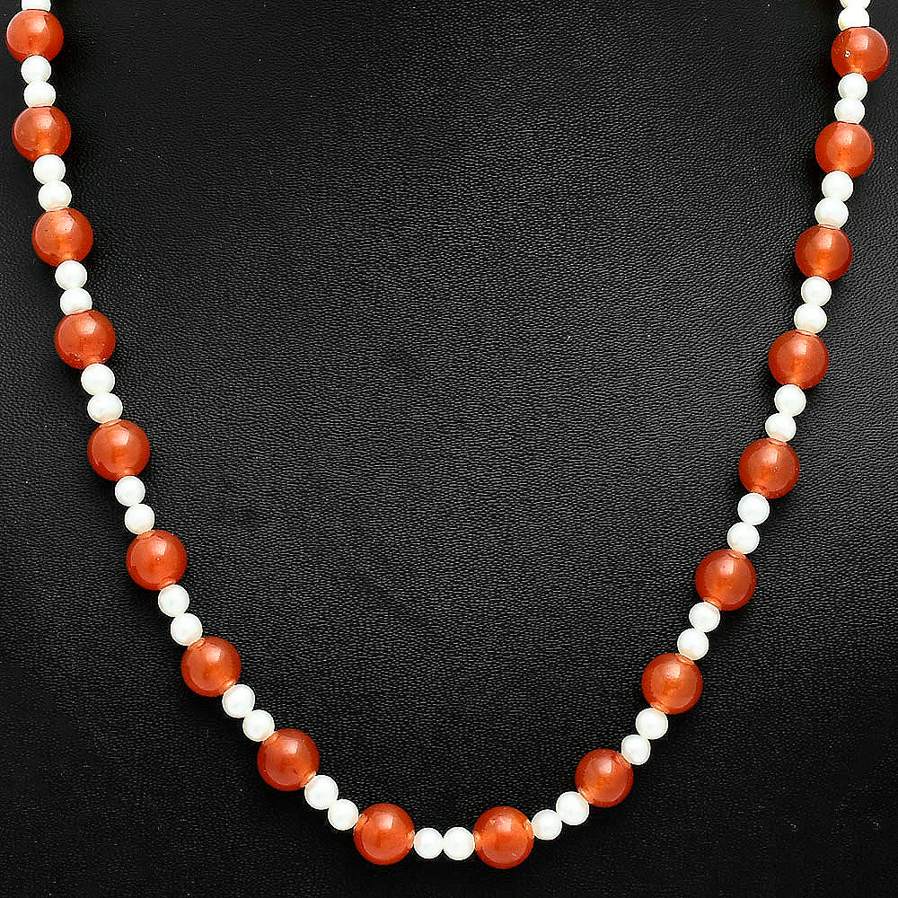 Premium Quality Carnelian & Pearl Beaded Necklace N-1025 58-EN10186