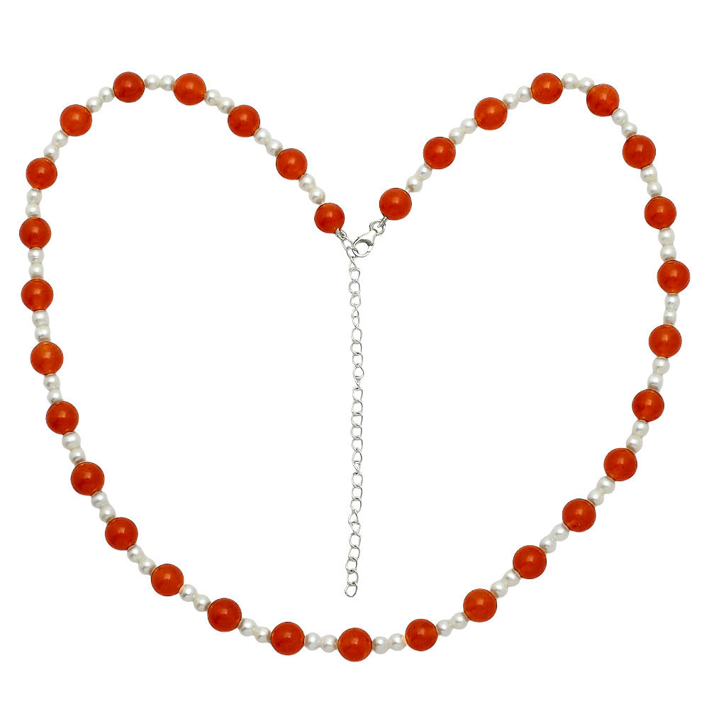 Premium Quality Carnelian & Pearl Beaded Necklace N-1025 58-EN10186