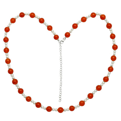 Premium Quality Carnelian & Pearl Beaded Necklace N-1025 58-EN10186