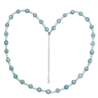 Premium Quality Aquamarine - Brazil & Pearl Beaded Necklace N-1025 58-EN10188