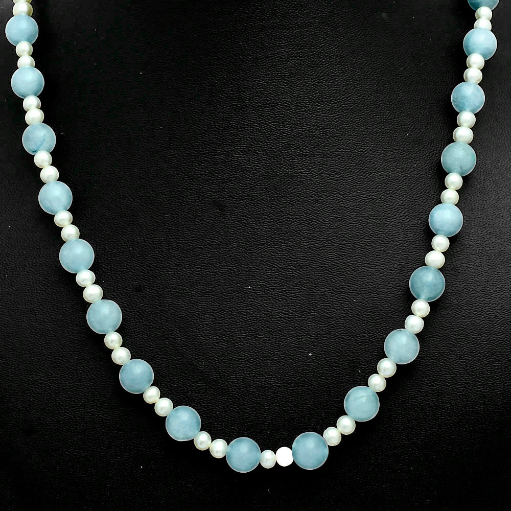 Premium Quality Aquamarine - Brazil & Pearl Beaded Necklace N-1025 58-EN10189