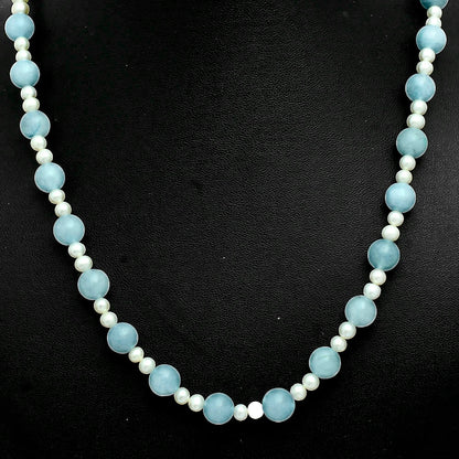 Premium Quality Aquamarine - Brazil & Pearl Beaded Necklace N-1025 58-EN10189